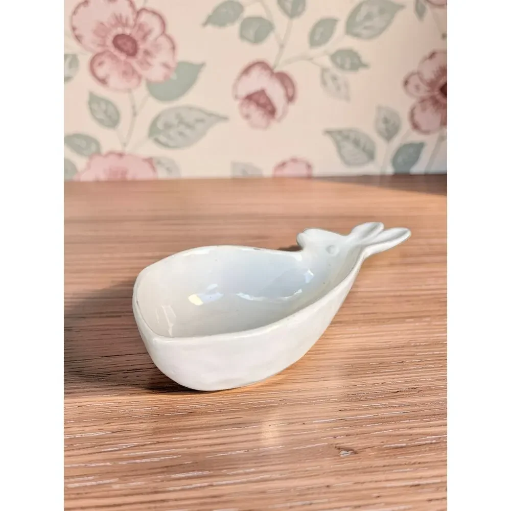 Foreside Melody Martin White Ceramic Bunny Rabbit Dish Bowl 8